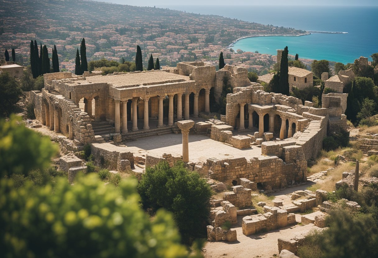 The ancient ruins of Byblos stand tall against the backdrop of the Mediterranean sea, showcasing the rich history and heritage of Lebanon